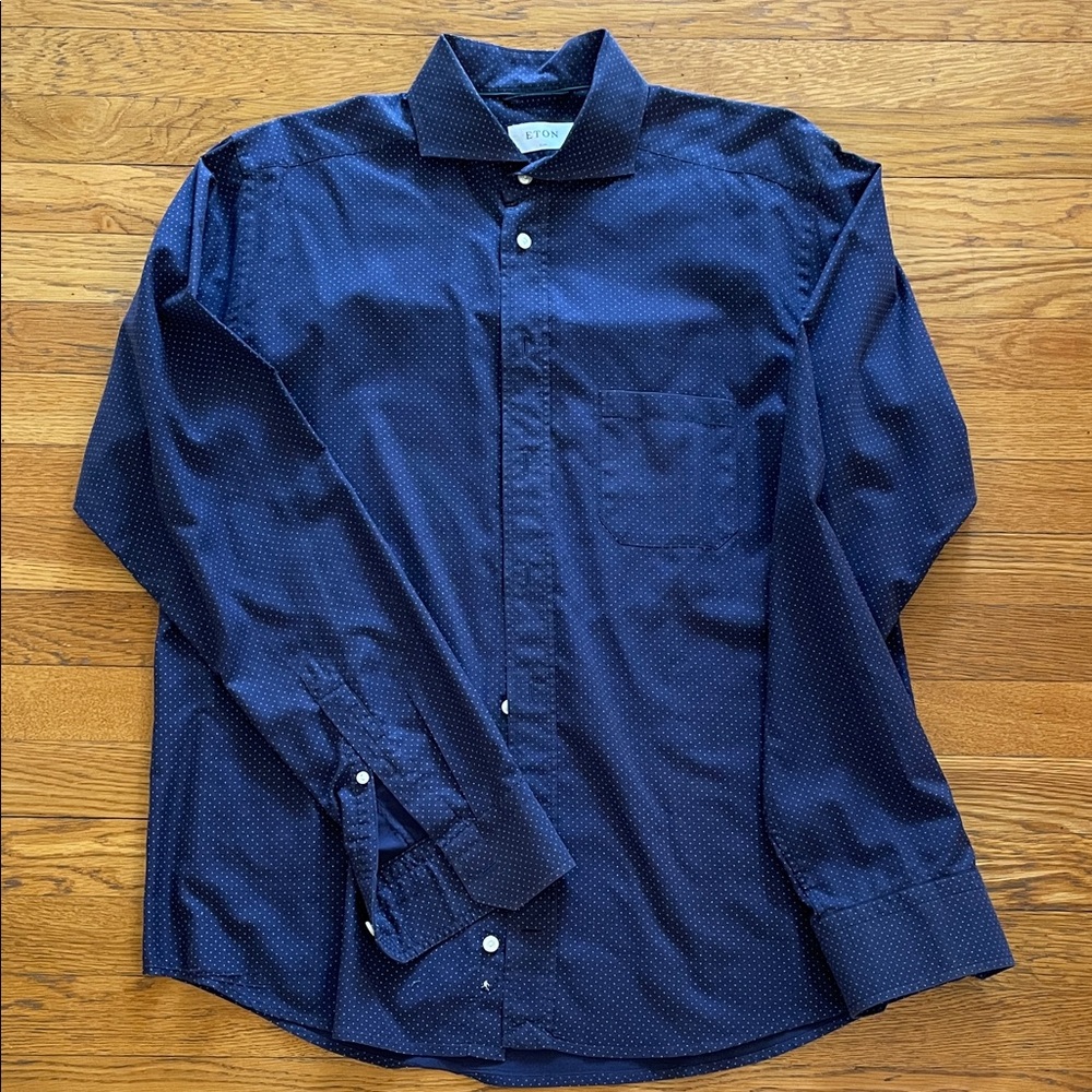 Eton Navy Blue Patterned Button Down Shirt